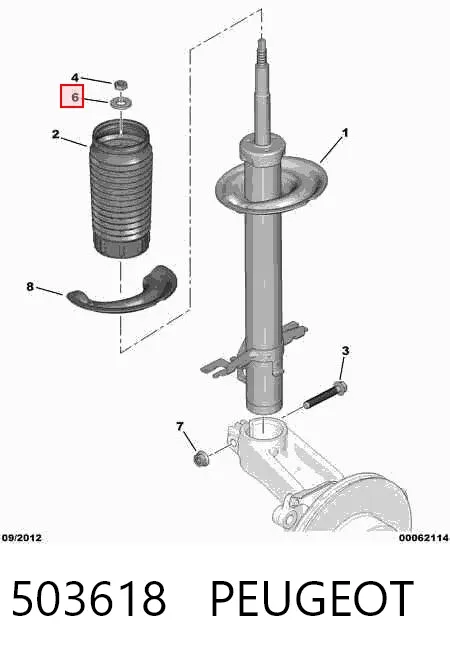 Arandela de casquillo del vástago del amortiguador delantero 503618 Peugeot/Citroen