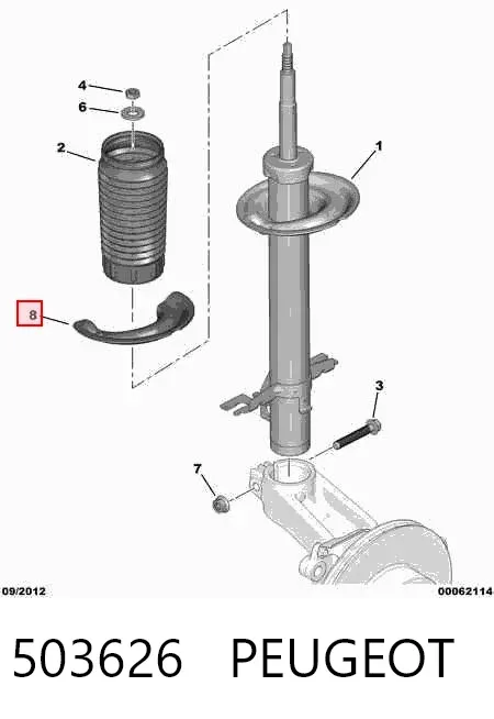 Espaciador de goma inferior del resorte delantero 503626 Peugeot/Citroen