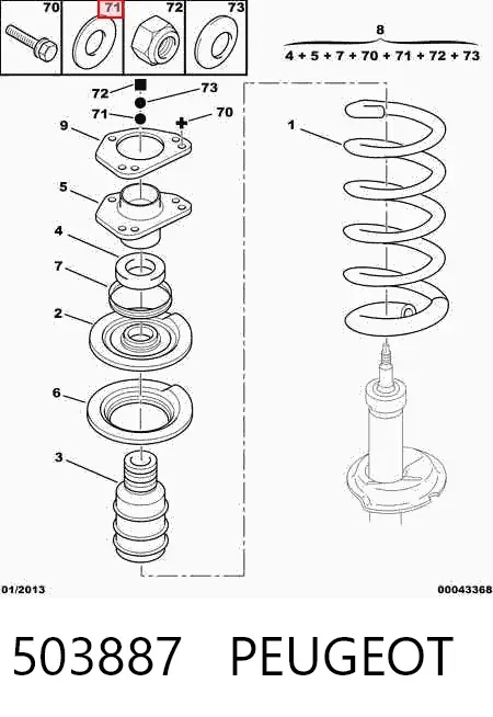 Soporte del amortiguador delantero izquierdo 503887 Peugeot/Citroen