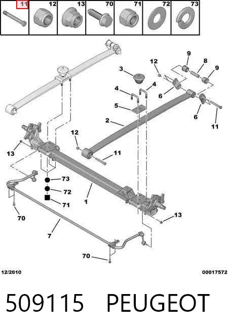 Perno de la bisagra del resorte trasero 509115 Peugeot/Citroen