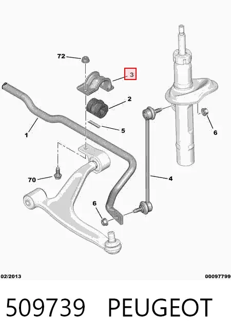 Abrazadera de la bieleta estabilizadora delantera 509739 Peugeot/Citroen