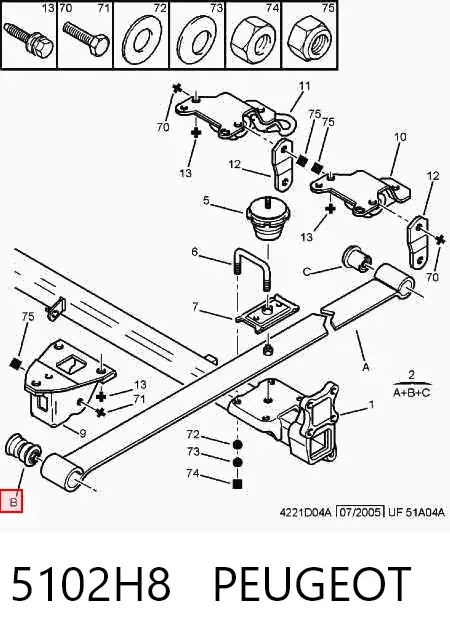 Ballesta de suspensión trasera 5102H8 Peugeot/Citroen