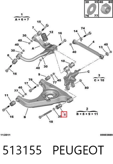 Buje del brazo inferior trasero 513155 Peugeot/Citroen