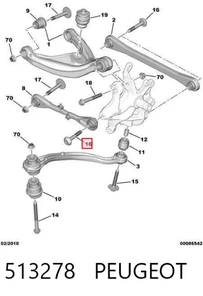 Perno de fijación del brazo inferior trasero PEUGEOT 513278