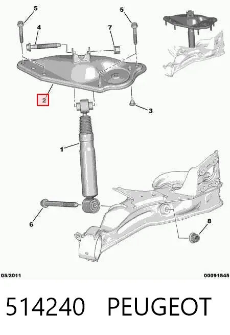 Soporte del amortiguador trasero derecho 514240 Peugeot/Citroen