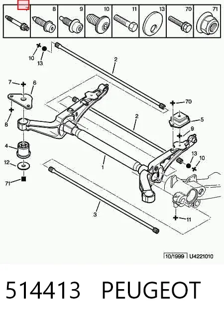 Perno de fijación del subchasis delantero 514413 Peugeot/Citroen