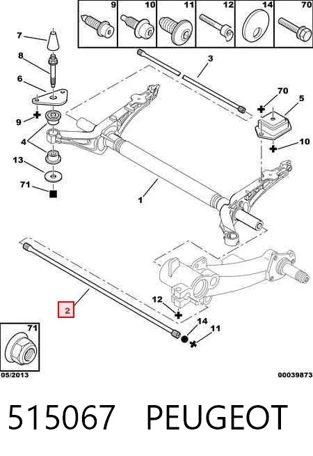 Barra de torsión trasera derecha 515067 Peugeot/Citroen