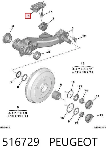 Soporte del tope del brazo trasero 516729 Peugeot/Citroen