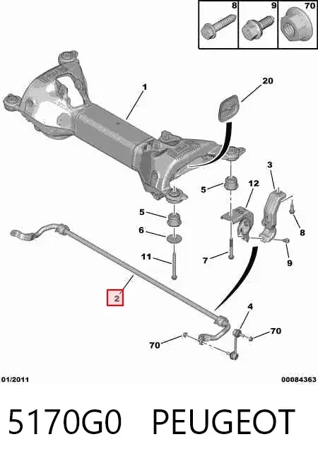 Estabilizador trasero 5170G0 Peugeot/Citroen