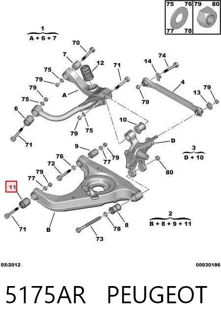 Brazo suspension trasero inferior izquierdo 5175AR Peugeot/Citroen