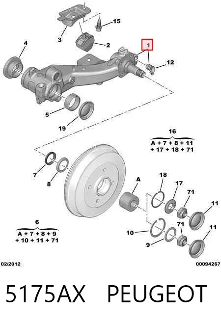 Brazo de suspensión, trasera derecha 5175AX Peugeot/Citroen