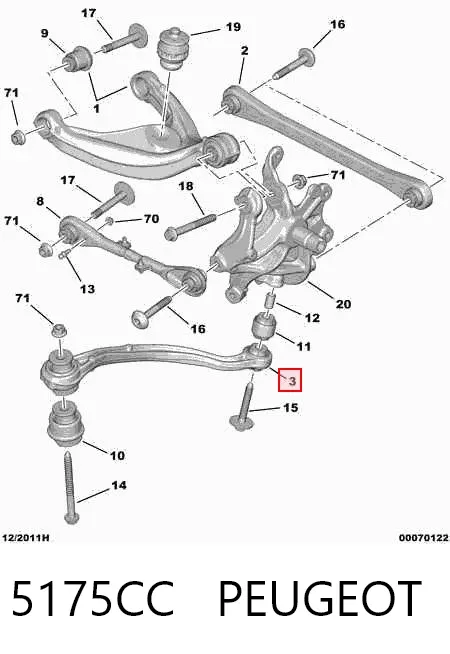 Barra oscilante, suspensión de ruedas, trasera izquierda 5175CC Peugeot/Citroen