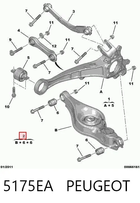 Brazo de suspensión trasero inferior derecho 5175EA Peugeot/Citroen