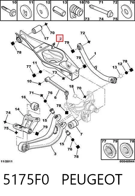 Brazo de suspensión trasero inferior derecho 5175F0 Peugeot/Citroen
