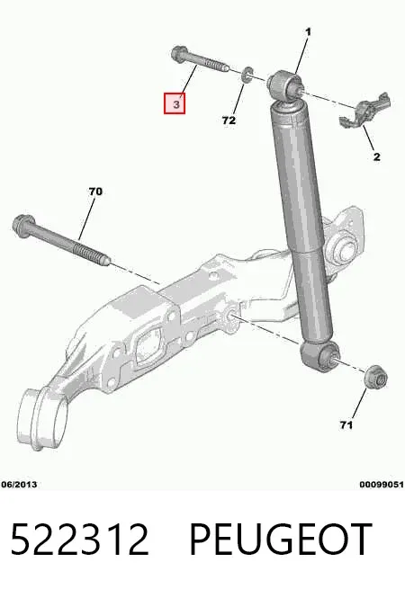 Tornillo de montaje del amortiguador trasero 522312 Peugeot/Citroen