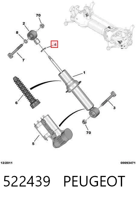 Arandela de casquillo del vástago del amortiguador trasero 522439 Peugeot/Citroen
