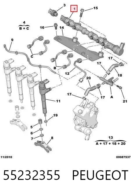 Rampa de combustible 55232355 Peugeot/Citroen