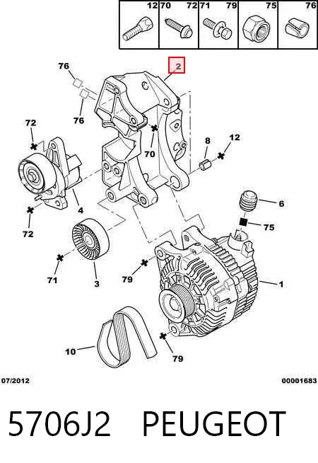 Soporte del alternador 5706J2 Peugeot/Citroen
