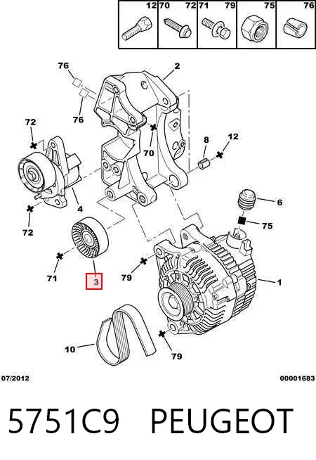 Polea inversión / guía, correa poli V 5751C9 Peugeot/Citroen