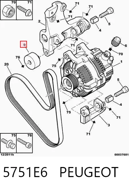 Polea inversión / guía, correa poli V 5751E6 Peugeot/Citroen