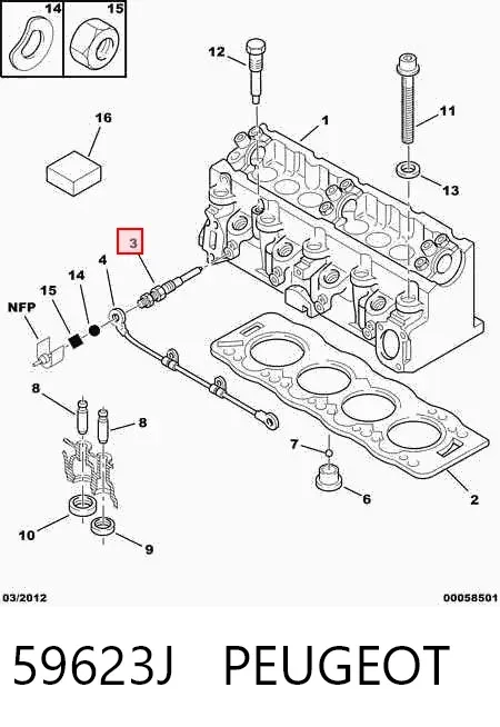 Bujía de precalentamiento 59623J Peugeot/Citroen