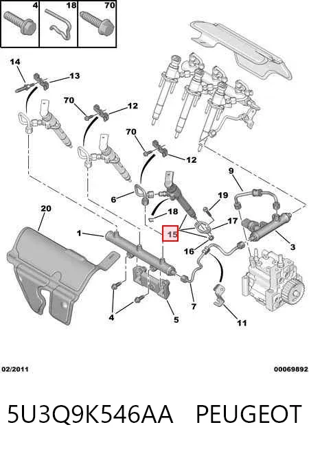 Inyector 5U3Q9K546AA Peugeot/Citroen