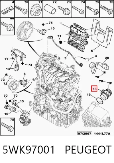 Sensor de flujo de masa de aire PEUGEOT 5WK97001