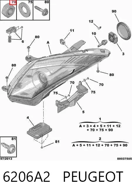 Faro derecho 6206A2 Peugeot/Citroen
