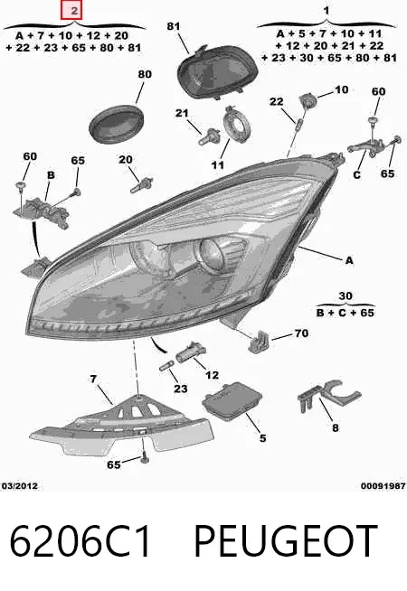 Faro derecho 6206C1 Peugeot/Citroen