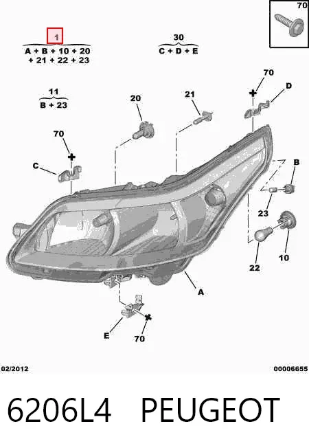 Faro derecho 6206L4 Peugeot/Citroen