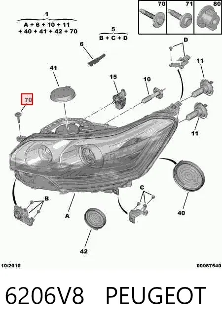 Faro derecho 6206V8 Peugeot/Citroen