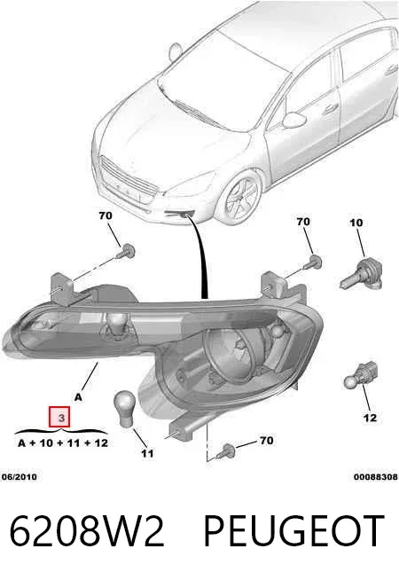 Luz antiniebla izquierdo 6208W2 Peugeot/Citroen