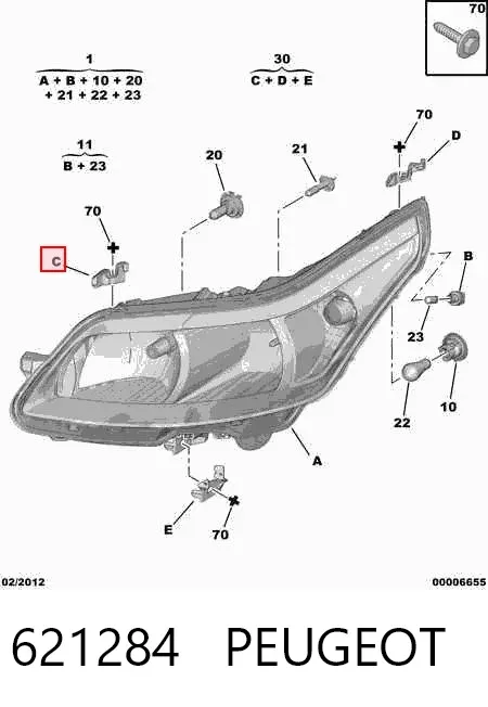 Soporte de fijación del faro delantero derecho 621284 Peugeot/Citroen