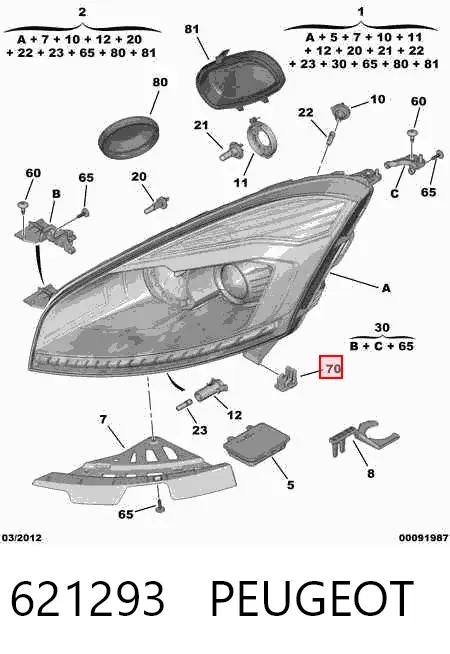 Clip de fijación de faro 621293 Peugeot/Citroen