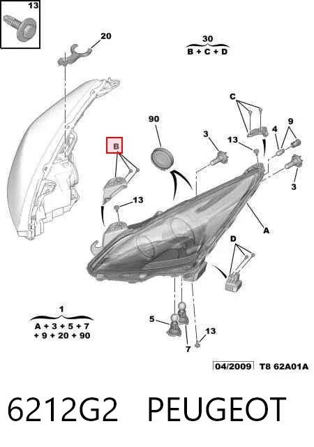 Soporte de fijación del faro delantero derecho 6212G2 Peugeot/Citroen