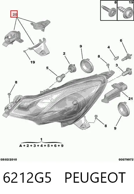 Soporte de montaje del faro delantero 6212G5 Peugeot/Citroen