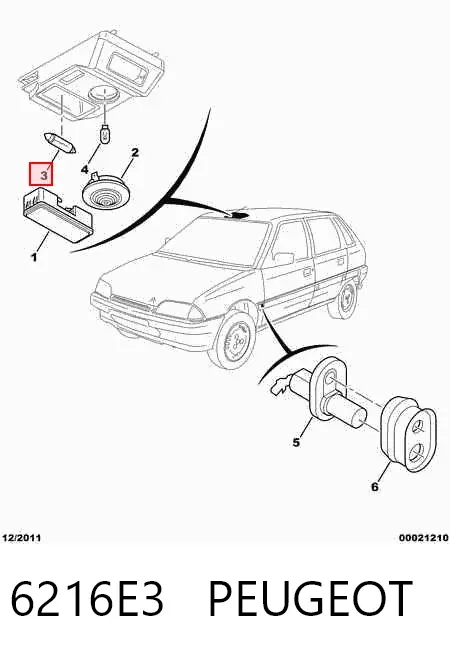Lámpara de luz interior de cabina 6216E3 Peugeot/Citroen