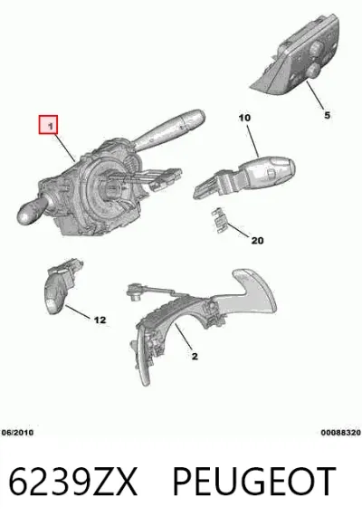Conmutador derecho de la columna de dirección PEUGEOT 6239ZX