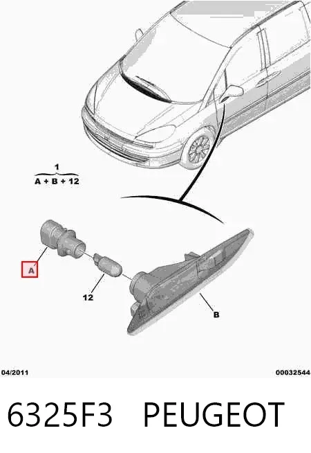 Luz intermitente del espejo retrovisor derecho 6325F3 Peugeot/Citroen