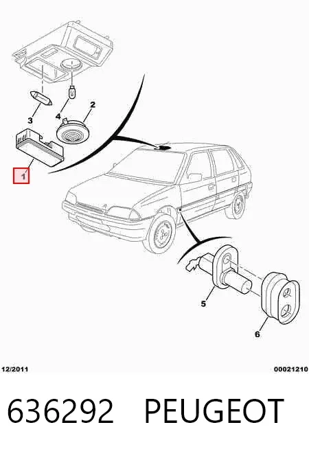 Luz de techo interior (cabina) 636292 Peugeot/Citroen