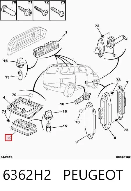 Luz de techo interior (cabina) 6362H2 Peugeot/Citroen