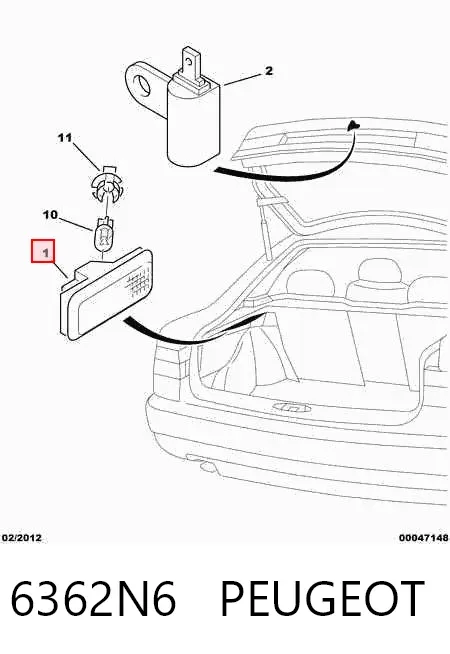 Lámpara de luz del maletero 6362N6 Peugeot/Citroen