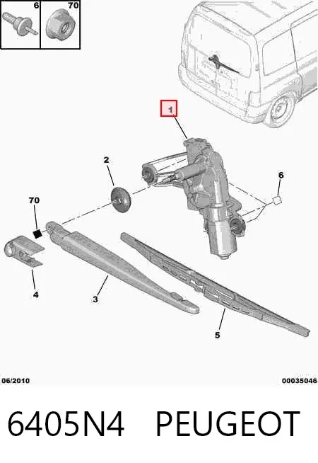 Motor limpiaparabrisas, trasera 6405N4 Peugeot/Citroen