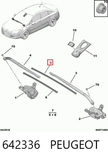 Escobilla del limpiaparabrisas del lado del pasajero 642336 Peugeot/Citroen