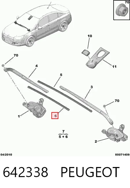 Escobilla del limpiaparabrisas del lado del pasajero 642338 Peugeot/Citroen