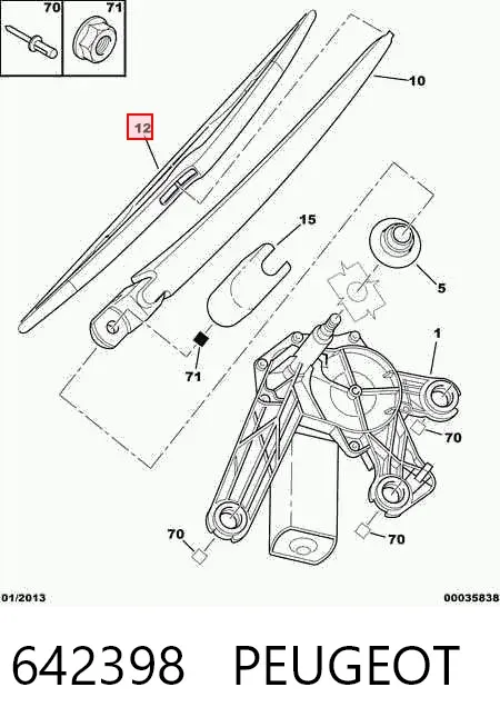 Escobilla del limpiaparabrisas del lado del pasajero 642398 Peugeot/Citroen