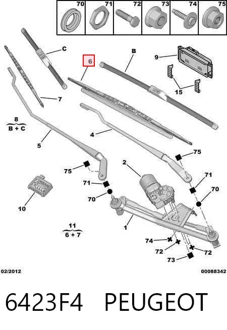 Escobilla del limpiaparabrisas del lado del conductor 6423F4 Peugeot/Citroen
