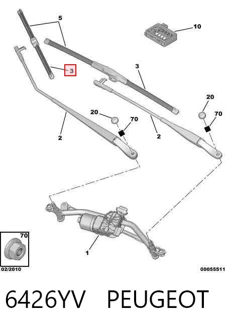 Escobilla del limpiaparabrisas del lado del conductor 6426YV Peugeot/Citroen