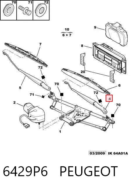 Brazo del limpiaparabrisas 6429P6 Peugeot/Citroen