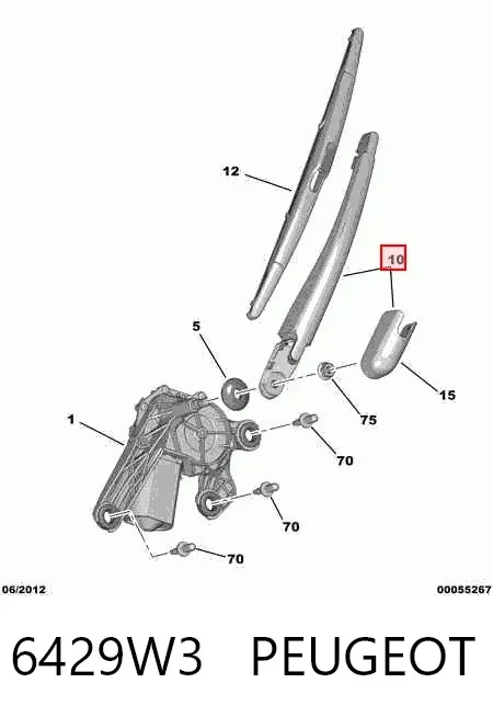 Brazo del limpiaparabrisas, trasero 6429W3 Peugeot/Citroen